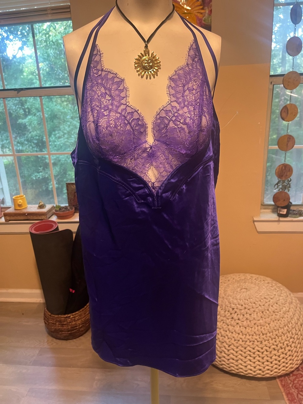 Victoria’s Secret Purple Lace Satin Chemise Nightgown Lingerie